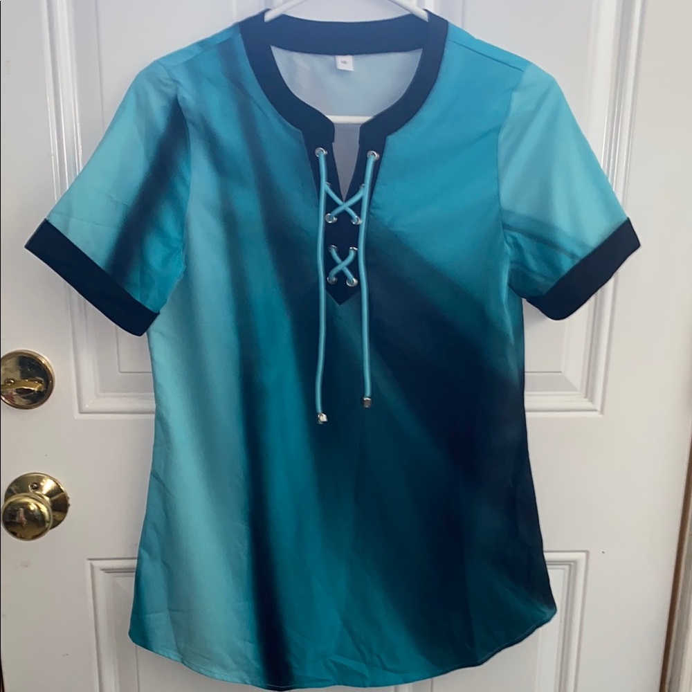 Blue Ombre Lace-Up Top